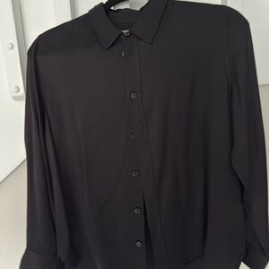 Classic satin Black Button-Up Blouse